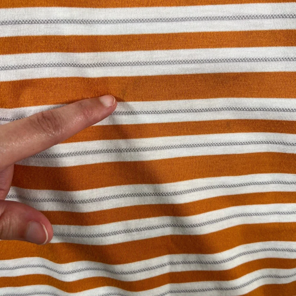 Banana Republic Mens Fitted Pima Polo Shirt Large Orange White Striped Cotton